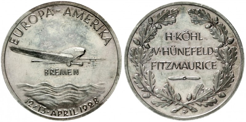 Luftfahrt und Raumfahrt
Silbermedaille 1928 auf den Ost-West- Ozeanflug der "BR...