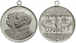 Münchner Medailleure
Karl Goetz
Trag. Alu.-Medaille 1914. Weltkriegsbündnis Deutschland/Österreich. 37 mm.
gutes vorzüglich, selten