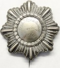 Schützenmedaillen
Westfalen
Silberner Bruststern 1864 (graviert). Schützenkönig des Jahres. 73 mm, 16,47 g.
vorzüglich