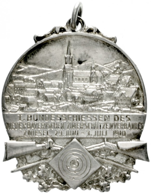 Schützenmedaillen
Zwiesel
Eins. Silberabzeichen 1910, unsigniert.1. Bundesschi...