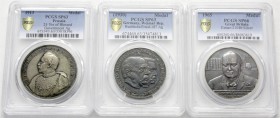 Zusammenstellungen und Lots
3 Silbermedaillen, alle geslabbt PCGS: Preußen 1913 Reg.-Jub. (SP63), o.J. (1930) Hindenburg/Bismarck (SP63), England 196...