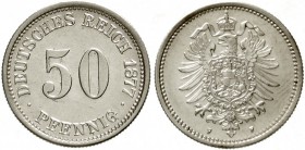 50 Pfennig kleiner Adler, Silber 1875-1877
1877 F. vorzüglich/Stempelglanz