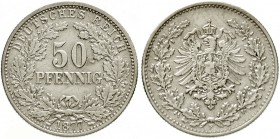 50 Pfennig kleiner Adler, Silber 1875-1877
1877 F. gutes sehr schön