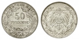 50 Pfennig gr. Adler Eichenzweige Silb. 1896-1903
1900 J. vorzüglich/Stempelglanz