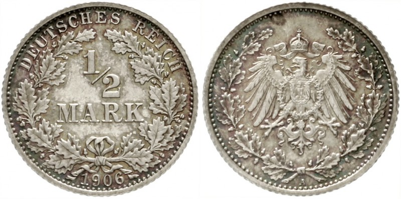 1/2 Mark gr. Adler Eichenzweige, Silber 1905-1919
1906 A. Polierte Platte, winz...