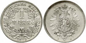 1 Mark kleiner Adler, Silber 1873-1887
1875 D. Stempelglanz, winz. Schrötlingsfehler am Rand, sonst Prachtexemplar