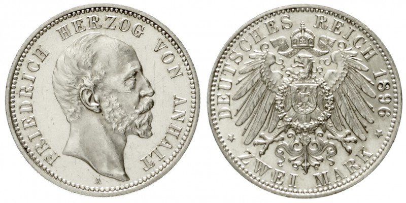 Anhalt
Friedrich I., 1871-1904
2 Mark 1896 A. vorzüglich/Stempelglanz aus EA, ...