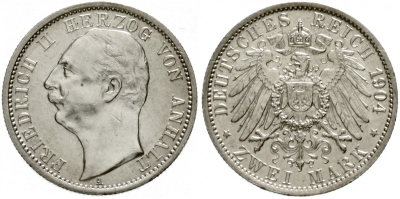 Anhalt
Friedrich II., 1904-1918
2 Mark 1904 A. Regierungsantritt.
vorzüglich,...