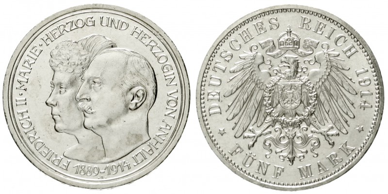 Anhalt
Friedrich II., 1904-1918
5 Mark 1914 A. Silberne Hochzeit.
vorzüglich/...