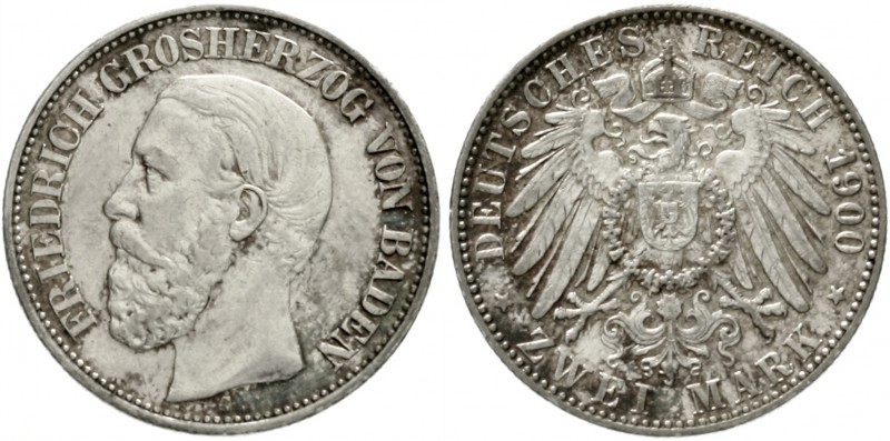 Baden
Friedrich I., 1856-1907
2 Mark 1900 G. fast vorzüglich, schöne Patina