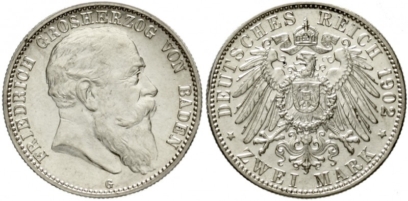 Baden
Friedrich I., 1856-1907
2 Mark 1902 G. fast Stempelglanz