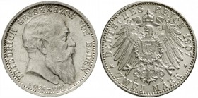 Baden
Friedrich I., 1856-1907
2 Mark 1907. Auf seinen Tod.
Stempelglanz