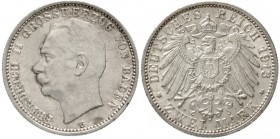 Baden
Friedrich II., 1907-1918
2 Mark 1913 G. vorzüglich, kl. Kratzer
