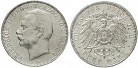Baden
Friedrich II., 1907-1918
5 Mark 1913 G. vorzüglich/Stempelglanz, kl. Kratzer und winz. Randfehler