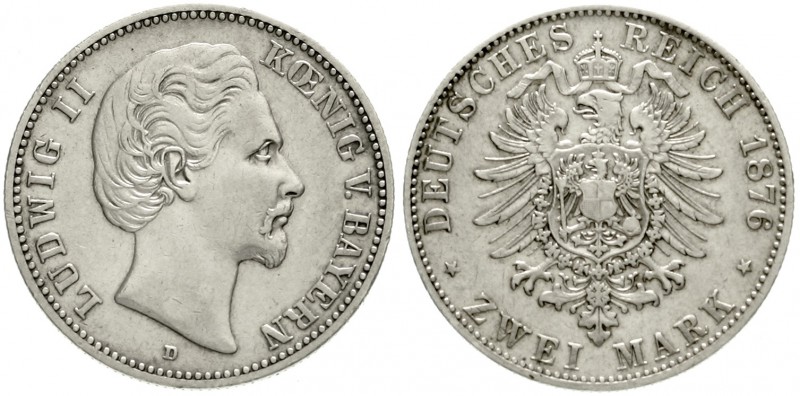 Bayern
Ludwig II., 1864-1886
2 Mark 1876 D. sehr schön/vorzüglich, winz. Randf...
