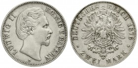 Bayern
Ludwig II., 1864-1886
2 Mark 1876 D. sehr schön/vorzüglich, winz. Randfehler