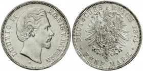 Bayern
Ludwig II., 1864-1886
5 Mark 1874 D. prägefrisch/fast Stempelglanz