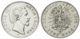 Bayern
Ludwig II., 1864-1886
5 Mark 1876 D. sehr schön, etwas berieben