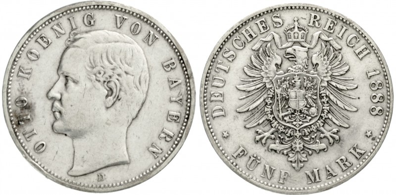 Bayern
Otto, 1886-1913
5 Mark 1888 D. gutes sehr schön, leichte prägebed. Rand...