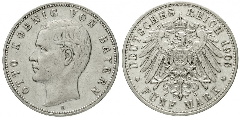 Bayern
Otto, 1886-1913
5 Mark 1906 D. Seltener Jahrgang.
sehr schön