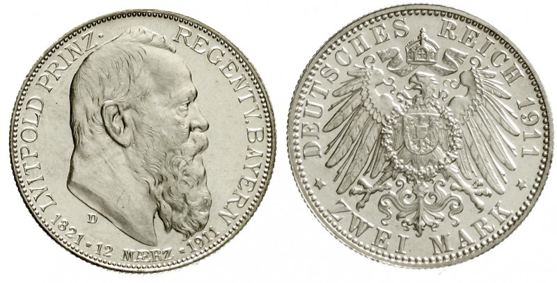 Bayern
Luitpold 1911-1912
2 Mark 1911 D. Zum 90 jähr. Geb. m. Lebensdaten.
Po...