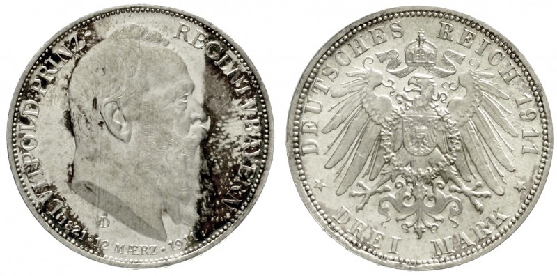 Bayern
Luitpold 1911-1912
3 Mark 1911 D. Zum 90 jähr. Geb. m. Lebensdaten.
Po...