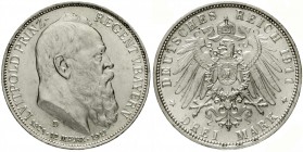 Bayern
Luitpold 1911-1912
3 Mark 1911 D. Zum 90 jähr. Geb. m. Lebensdaten.
fast Stempelglanz, Prachtexemplar