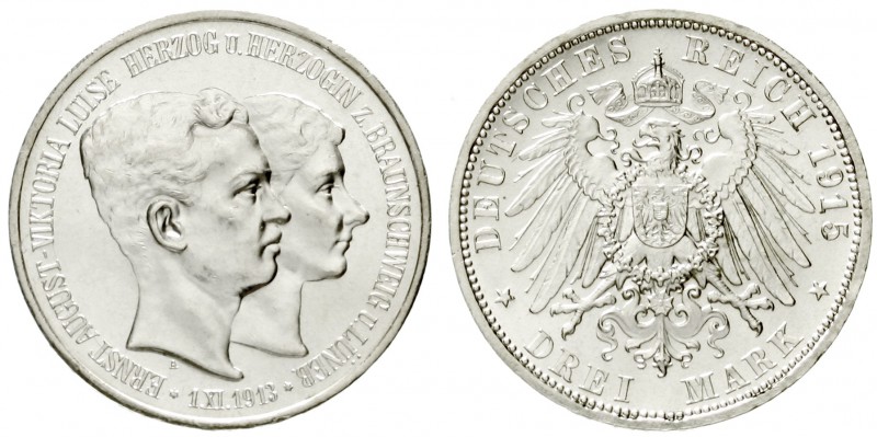 Braunschweig
Ernst August, 1913-1916
3 Mark 1915 A. Mit Lüneburg.
fast Stempe...