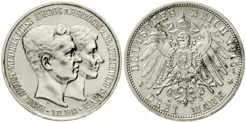 Braunschweig
Ernst August, 1913-1916
3 Mark 1915 A. Mit Lüneburg.
vorzüglich,...