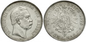 Hessen
Ludwig III., 1848-1877
5 Mark 1875 H vorzüglich/Stempelglanz, kl. Kratzer