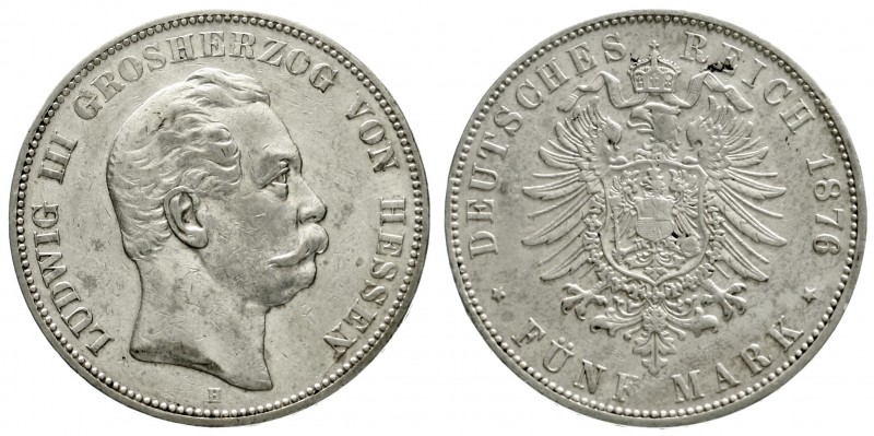 Hessen
Ludwig III., 1848-1877
5 Mark 1876 H. sehr schön/vorzüglich, überdurchs...