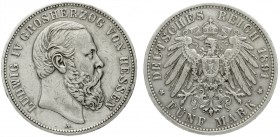 Hessen
Ludwig IV., 1877-1892
5 Mark 1891 A. sehr schön, kl. Kratzer und Randfehler