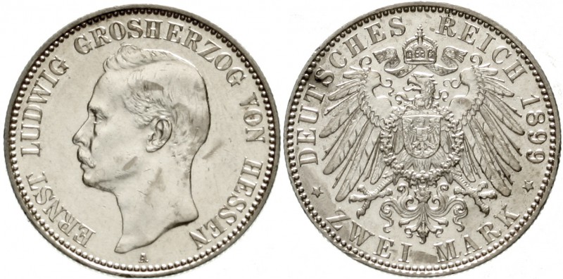 Hessen
Ernst Ludwig, 1892-1918
2 Mark 1899 A. gutes vorzüglich, kl. Kratzer un...