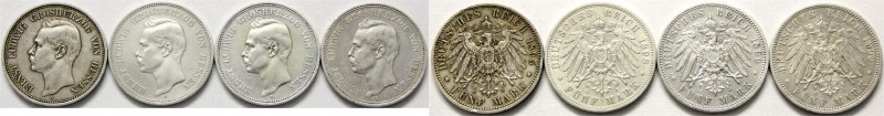 Hessen
Ernst Ludwig, 1892-1918
4 X 5 Mark: 1895 A, 1898 A, 1899 A, 1900 A. Kom...