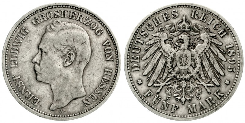 Hessen
Ernst Ludwig, 1892-1918
5 Mark 1895 A. sehr schön, Randfehler