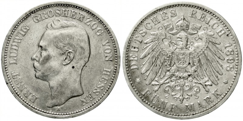 Hessen
Ernst Ludwig, 1892-1918
5 Mark 1898 A. sehr schön, kl. Randfehler