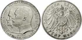 Hessen
Ernst Ludwig, 1892-1918
5 Mark 1904. Zum 400. Geburtstag.
vorzüglich/Stempelglanz