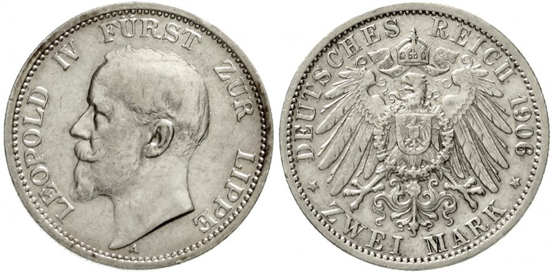 Lippe
Leopold IV., 1904-1918
2 Mark 1906 A. sehr schön