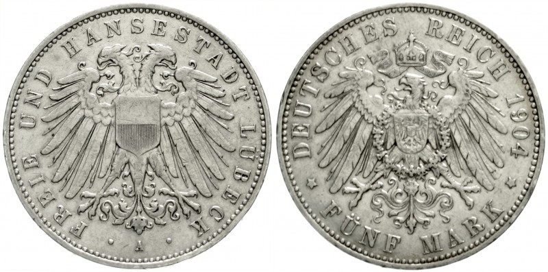 Lübeck
5 Mark 1904 A. sehr schön/vorzüglich, Randfehler