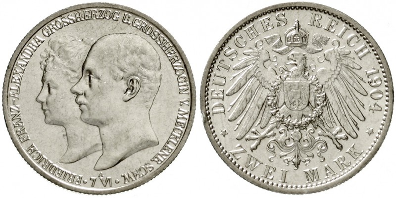 Mecklenburg/-Schwerin
Friedrich Franz IV., 1897-1918
2 Mark 1904 A. Zur Hochze...