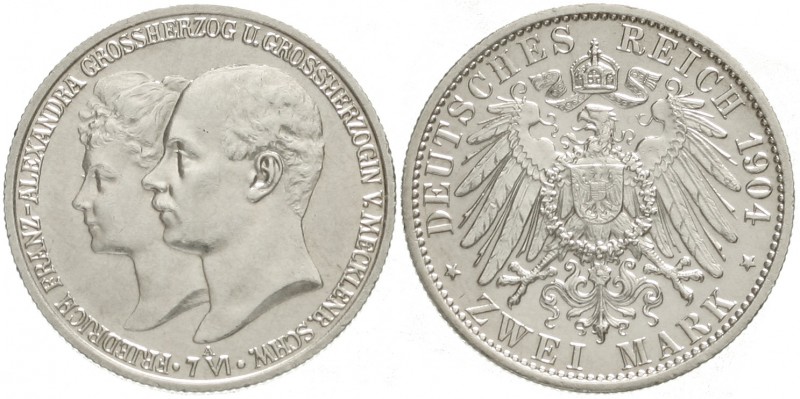 Mecklenburg/-Schwerin
Friedrich Franz IV., 1897-1918
2 Mark 1904 A. Zur Hochze...