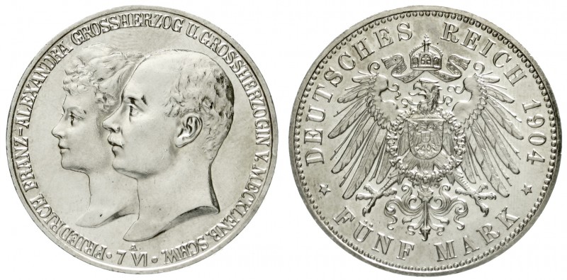 Mecklenburg/-Schwerin
Friedrich Franz IV., 1897-1918
5 Mark 1904 A. Zur Hochze...