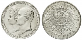 Mecklenburg/-Schwerin
Friedrich Franz IV., 1897-1918
5 Mark 1904 A. Zur Hochzeit.
vorzüglich/Stempelglanz aus EA, etwas berieben