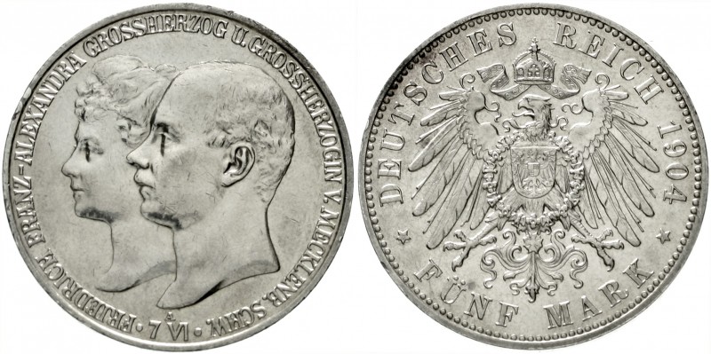 Mecklenburg/-Schwerin
Friedrich Franz IV., 1897-1918
5 Mark 1904 A. Zur Hochze...
