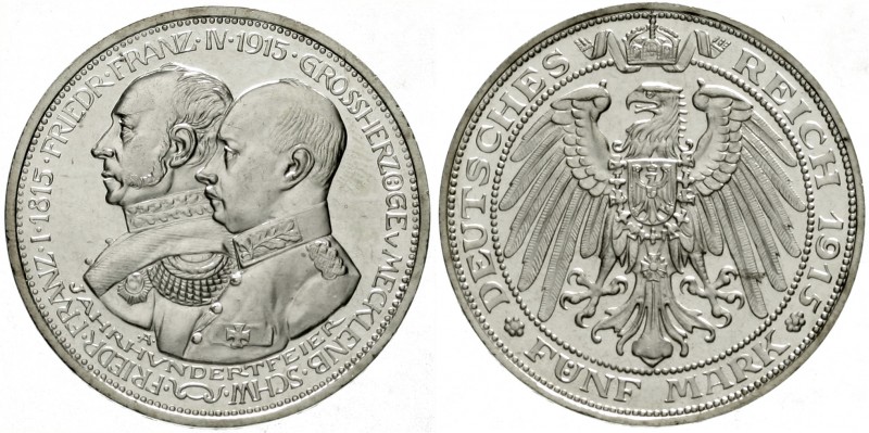 Mecklenburg/-Schwerin
Friedrich Franz IV., 1897-1918
5 Mark 1915 A. 100 Jahrfe...