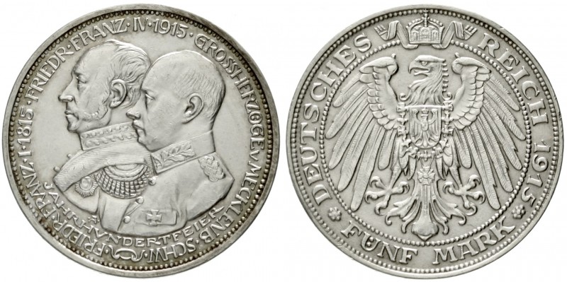 Mecklenburg/-Schwerin
Friedrich Franz IV., 1897-1918
5 Mark 1915 A. 100 Jahrfe...