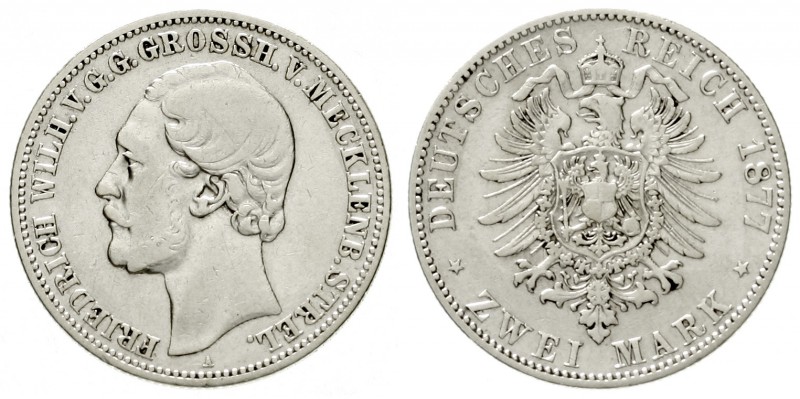Mecklenburg/-Strelitz
Friedrich Wilhelm, 1860-1904
2 Mark 1877 A. fast sehr sc...