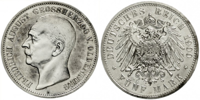 Oldenburg
Friedrich August, 1900-1918
5 Mark 1900 A. Polierte Platte, etwas be...