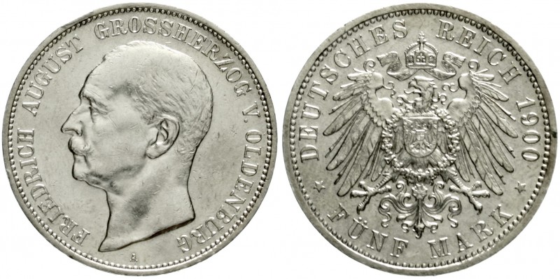 Oldenburg
Friedrich August, 1900-1918
5 Mark 1900 A. gutes vorzüglich, kl. Ran...