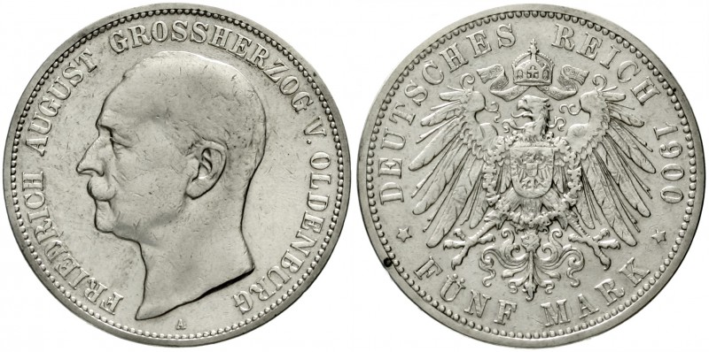 Oldenburg
Friedrich August, 1900-1918
5 Mark 1900 A. sehr schön